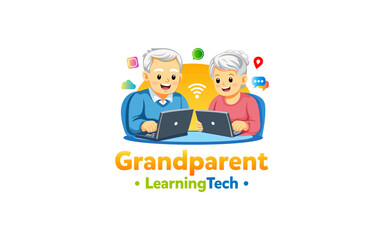 Illustration vector graphic of a grandparent learning tech logo design template