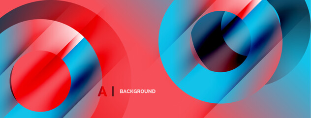 Fototapeta premium Abstract design features overlapping circles, vibrant red, blue gradients. Modern aesthetic, dynamic composition, suitable background element.