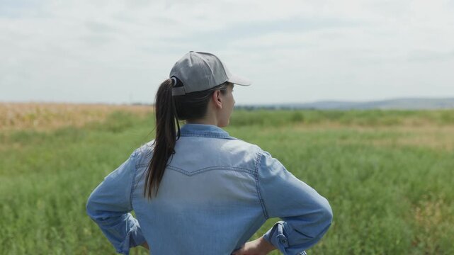 back view Guardian of the Cornfields A Female Farmer Determined Gaze