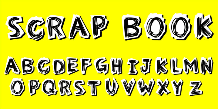 Set scrapbook font alphabet vector for retro pop art zines. Ideal for symbolizing collage typography, vintage letters, and nostalgic text designs.