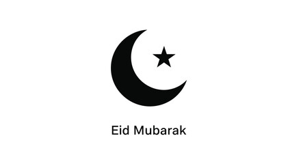 Obraz premium Crescent moon and star with eid mubarak text a dark silhouette