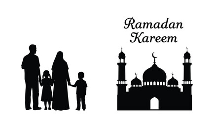 Ramadan greetings with family and mosque in black silhouette © MSTALYA