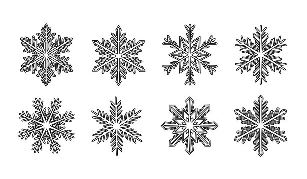 Snowflake Icon Set &ndash; Winter Seasonal Outline Vector Illustration