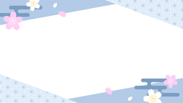 桜と青の和柄フレーム　16:9