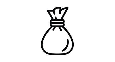 Fototapeta premium Simple line drawing of a tied bag black and white silhouette