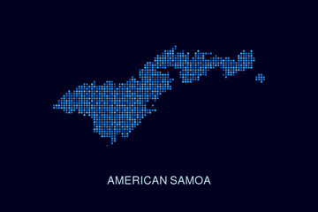American Samoa Map - Blue Dotted Halftone Vector Illustration on Dark Navy Background, Abstract Circle Grid Silhouette Design for Infographic and Modern Presentation Use. © Whatever