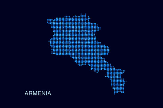 Armenia Map - Blue Dotted Halftone Vector Illustration on Dark Navy Background, Abstract Circle Grid Silhouette Design for Infographic and Modern Presentation Use.