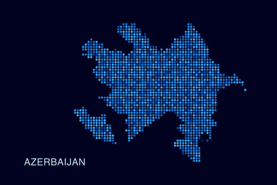 Azerbaijan Map - Blue Dotted Halftone Vector Illustration on Dark Navy Background, Abstract Circle Grid Silhouette Design for Infographic and Modern Presentation Use.