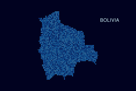Bolivia Map - Blue Dotted Halftone Vector Illustration on Dark Navy Background, Abstract Circle Grid Silhouette Design for Infographic and Modern Presentation Use.