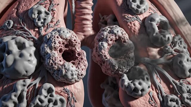 Close Up 3D Animation Of Diseased Lungs With Visible Lesions And Abnormal Growths Medical Illustration