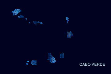 Cabo Verde Map - Blue Dotted Halftone Vector Illustration on Dark Navy Background, Abstract Circle Grid Silhouette Design for Infographic and Modern Presentation Use.