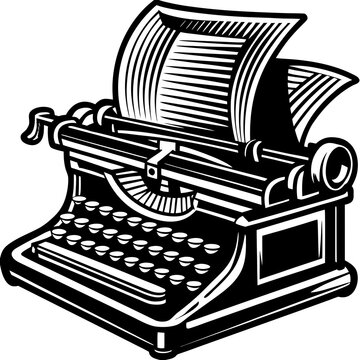 Vintage typewriter with paper for writers workshop or bookstore logo