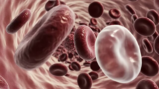Close Up of Blood Cells Flowing Through Artery Microscopic View Medical Animation Realistic 3D Render