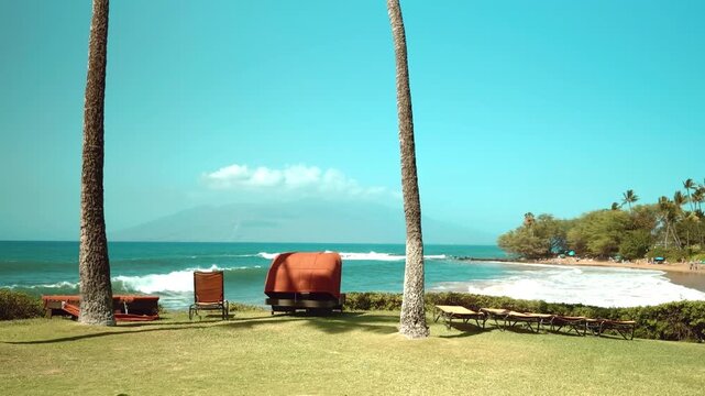 Wailea Beach Path, Kihei, South Maui, Hawaii. Pacific Oicean. 