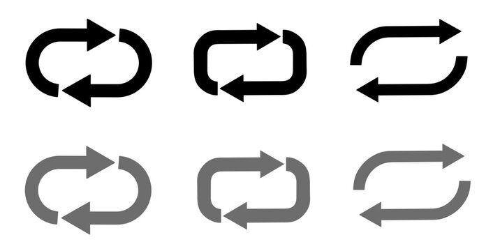 Circular rotation arrow icons representing repeat, refresh, update, and cyclic process for graphic design