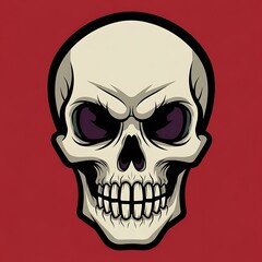 Obraz premium Angry Skull Illustration on Red Background.