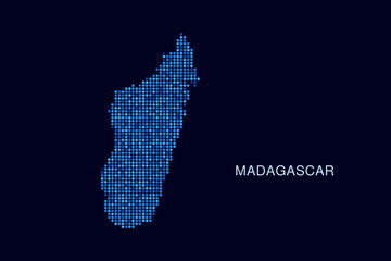 Madagascar Map - Blue Dotted Halftone Vector Illustration on Dark Navy Background, Abstract Circle Grid Silhouette Design for Infographic and Modern Presentation Use. © Whatever