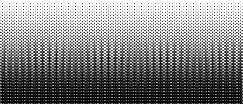 Halftone vector texture of gradient geometric black flowers. Seamless pattern with a smooth transition. Abstract tech smooth transition for background and backdrop. Cute gradient grid.