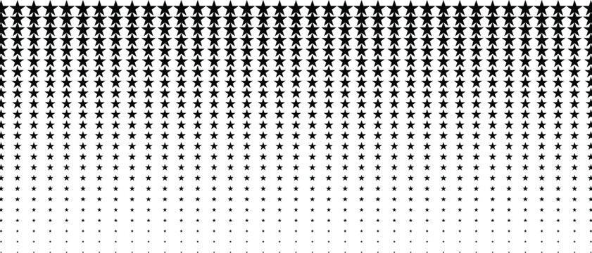 Halftone vector texture of gradient geometric black stars. Seamless pattern with a smooth transition. Abstract tech smooth transition for background and backdrop. Gradient transition lattice.