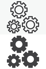 Fototapeta premium Setting gears icon set with cogwheels in line and solid styles. Outline and solid icon with editable stroke vector sign and mechanic symbol.