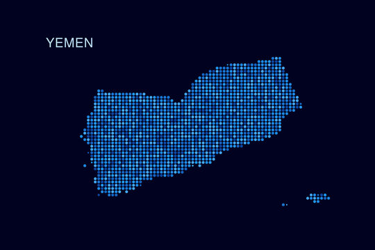 Yemen Map - Blue Dotted Halftone Vector Illustration on Dark Navy Background, Abstract Circle Grid Silhouette Design for Infographic and Modern Presentation Use.