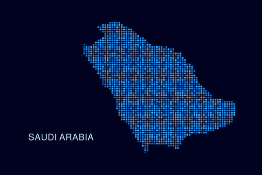 Saudi Arabia Map - Blue Dotted Halftone Vector Illustration on Dark Navy Background, Abstract Circle Grid Silhouette Design for Infographic and Modern Presentation Use.