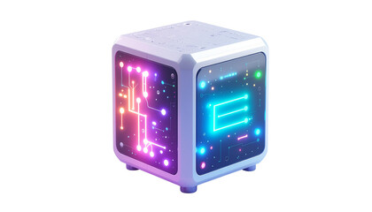 Fototapeta premium Futuristic Cartoon-Style Quantum Computer isolated on solid white background2 