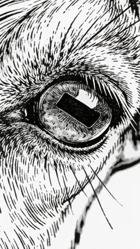ヴィンテージ版画で描く山羊の瞳の解剖学的クローズアップ細密画