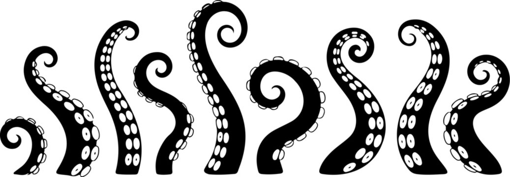Stylized Octopus Tentacles Outline Icon Set  Marine Creature Elements