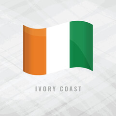 Fototapeta premium 3d illustration waving flag of Ivory Coast. Vector flag of Ivory Coast on Grey Background with copy space . Symbol of Ivory Coast.