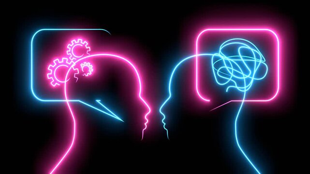 Metaphor bipolar disorder mind mental. Split personality. Concept mood disorder. Head silhouette. Psychology and mental health. Dual personality concept. Tangle and gears as thoughts.