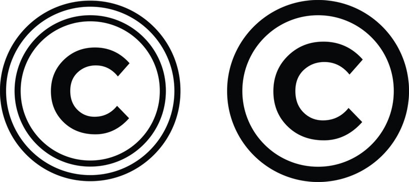 copyright icon set. Intellectual property and ownership symbols. C Symbol trademark icons. Copyright symbol with circle. Official certification and license icons
