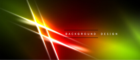 Obraz premium Vibrant neon lines intersect over dark background. Red, yellow, green hues create dynamic visual effect. Modern design element.