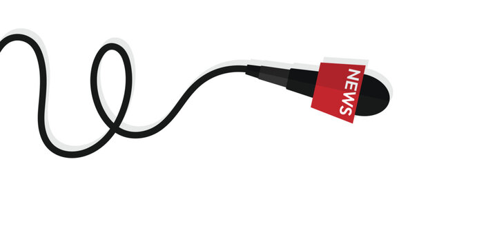 Background microphone for news and press. Microphone with cable. Line cable. Media and television