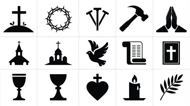Good friday spiritual symbols and icons bundle christian faith and religion elements easter celebration holy week silhouette illustrations