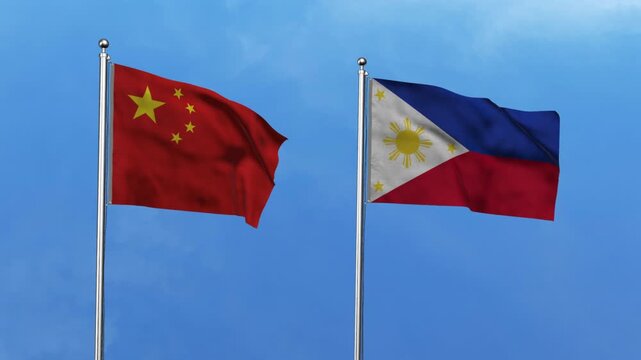 China and Philippines Waving Flags, 3D Illustration