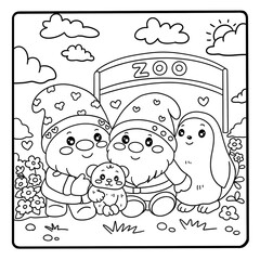 Gnome, Cute, Zoo, cartoon ,animal, coloring , coloring book, illustration