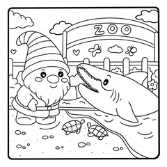 Gnome, Cute, Zoo, cartoon ,animal, coloring , coloring book, illustration