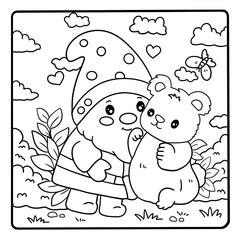 Gnome, Cute, Zoo, cartoon ,animal, coloring , coloring book, illustration