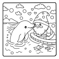 Gnome, Cute, Zoo, cartoon ,animal, coloring , coloring book, illustration