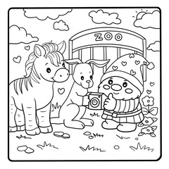 Gnome, Cute, Zoo, cartoon ,animal, coloring , coloring book, illustration