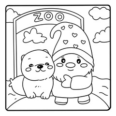Gnome, Cute, Zoo, cartoon ,animal, coloring , coloring book, illustration