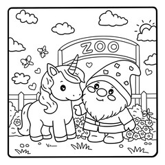 Gnome, Cute, Zoo, cartoon ,animal, coloring , coloring book, illustration