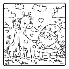 Gnome, Cute, Zoo, cartoon ,animal, coloring , coloring book, illustration