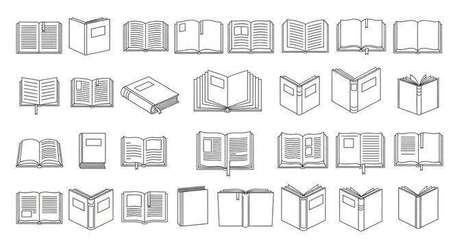 Collection of various book illustrations in different openings and angles