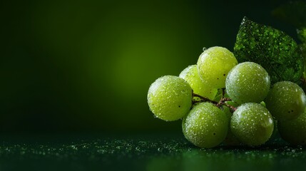 Ultra-realistic shot of a small cluster of crisp green grapes dusted with natural bloom