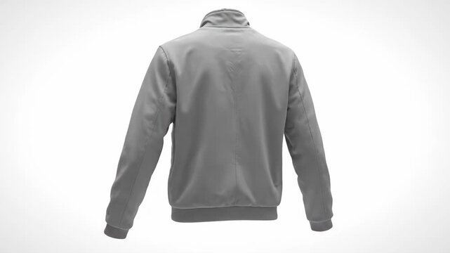 3D Render of Blank Gray Bomber Jacket Mockup. Modern Casual Outerwear Apparel Isolated on White Background for Fashion Design Template.