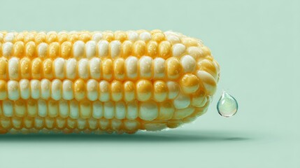 Ultra-realistic shot of a small, freshly steamed corn cob