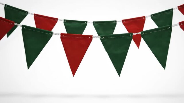 Red and green triangular pennant banner on white background
