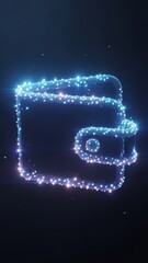 Obraz premium Glowing blue digital wallet with sparkling particles on dark background